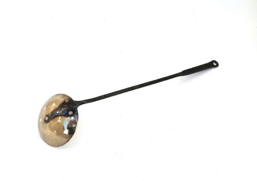 ANTIQUE EARLY METALWARE SINGLE 18THC BRASS AND IRON STRAINING LADLE ENGLISH C176070 - ADDITIONAL PHOTO 1