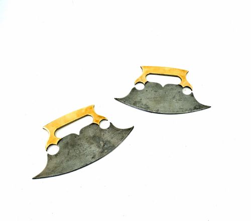 antique metalware pair of 18thc brass steel herb choppers english c176080 - CATEGORY: ANTIQUE METAL - DATED 18TH CENTURY