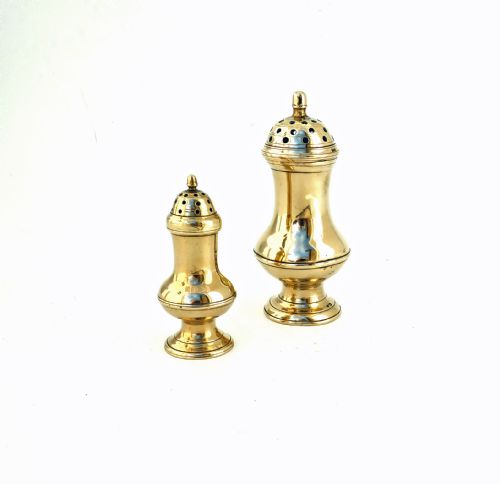 antique early metalware 18thc pair of brass muffineers english c176080 - CATEGORY: ANTIQUE METAL - DATED 18TH CENTURY