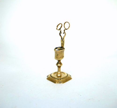 antique early metalware 18thc brass candlesnuffer and original holder english c174045 - CATEGORY: ANTIQUE METAL - DATED 18TH CENTURY