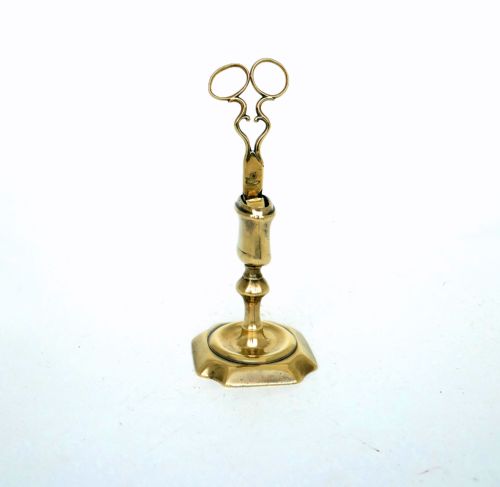 ANTIQUE EARLY METALWARE 18THC BRASS CANDLESNUFFER AND ORIGINAL HOLDER ENGLISH C174045 - ADDITIONAL PHOTO 1