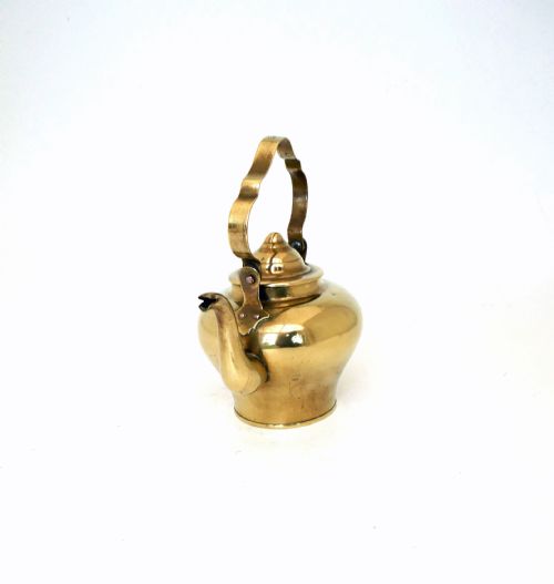 antique early metalware 18thc brass small tea kettle with swing handle dutch c176080 - CATEGORY: ANTIQUE METAL - DATED 18TH CENTURY