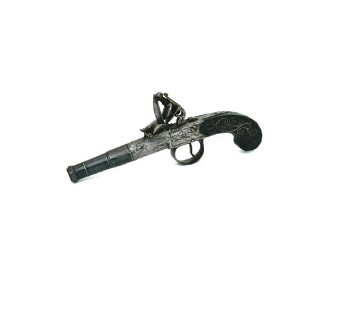 ANTIQUE 18THC FLINTLOCK PISTOL WITH CANNON BARREL SILVER WIRE INLAY ENGLISH C171014 - ADDITIONAL PHOTO 1