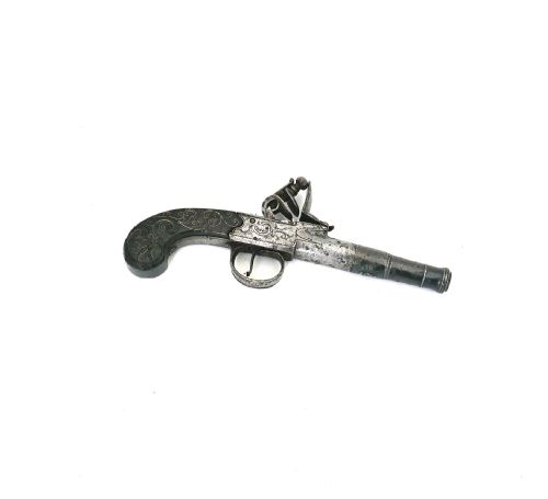 ANTIQUE 18THC FLINTLOCK PISTOL WITH CANNON BARREL SILVER WIRE INLAY ENGLISH C171014 - ADDITIONAL PHOTO 2