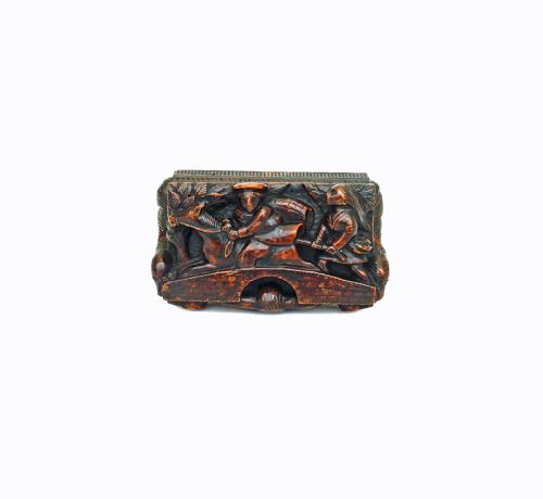 ANTIQUE TREEN 19THC SYCAMORE TABLE SNUFF BOX CARVED WITH TAM O' SHANTER SCOTTISH C186080 - ADDITIONAL PHOTO 1