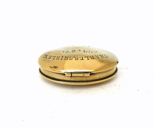 ANTIQUE 19THC SINGLE BRASS MINERS SNUFF BOX ENGRAVED CHARLES SHIRLEY AUG 27 1887 - ADDITIONAL PHOTO 3