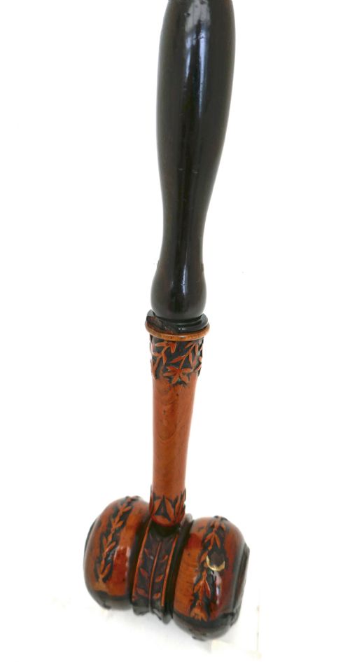 ANTIQUE TREEN 19THC LIGNUM VITAE FLORAL PATTERNED GAVEL ENGLISH C184060 - ADDITIONAL PHOTO 4