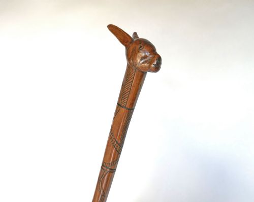 ANTIQUE FOLK ART 19THC BOXWOOD CARVED HARE WALKING STICK ENGLISH C188090 - ADDITIONAL PHOTO 2