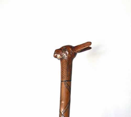 ANTIQUE FOLK ART 19THC BOXWOOD CARVED HARE WALKING STICK ENGLISH C188090 - ADDITIONAL PHOTO 3