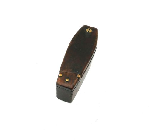 ANTIQUE TREEN 19THC SHAPED FRUITWOOD SNUFF BOX WITH BRASS DECORATION ENGLISH C184060 - ADDITIONAL PHOTO 3