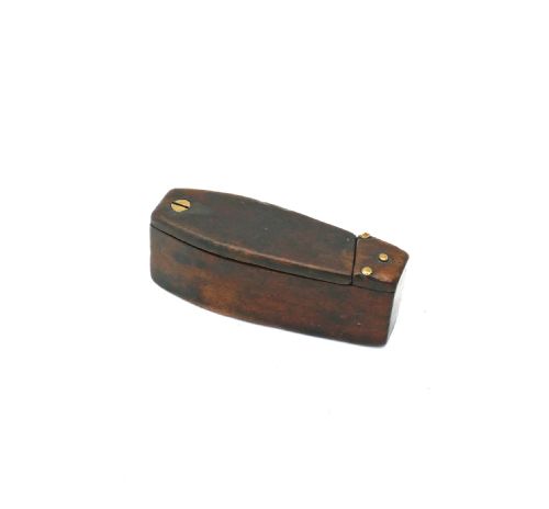 ANTIQUE TREEN 19THC SHAPED FRUITWOOD SNUFF BOX WITH BRASS DECORATION ENGLISH C184060 - ADDITIONAL PHOTO 5