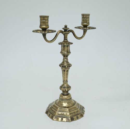 antique early metalware 18thc single brass candlelabra french c174060 - CATEGORY: ANTIQUE LIGHTING - DATED 18TH CENTURY