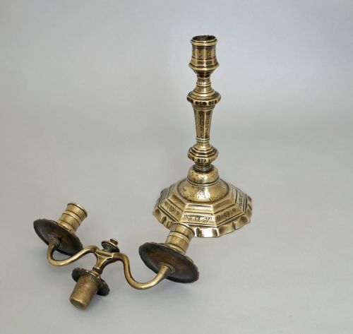 ANTIQUE EARLY METALWARE 18THC SINGLE BRASS CANDLELABRA FRENCH C174060 - ADDITIONAL PHOTO 3