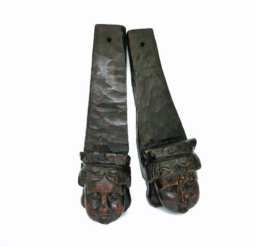 antique early carvings pair of 17thc fruitwood carved cherub corbels flemish c166080 - CATEGORY: ANTIQUE MISCELLANEOUS - DATED 17TH CENTURY
