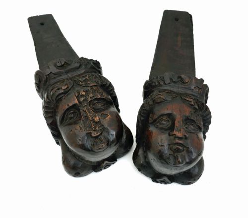 ANTIQUE EARLY CARVINGS PAIR OF 17THC FRUITWOOD CARVED CHERUB CORBELS FLEMISH C166080 - ADDITIONAL PHOTO 4