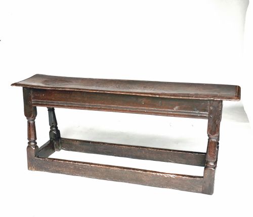 ANTIQUE OAK FURNITURE 17THC JOYNED OAK BENCH FORM WITH OWNERS INITIALS AS ENGLISH C162040 - ADDITIONAL PHOTO 1