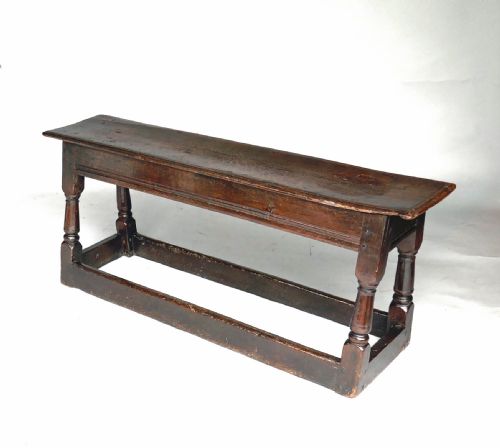 ANTIQUE OAK FURNITURE 17THC JOYNED OAK BENCH FORM WITH OWNERS INITIALS AS ENGLISH C162040 - ADDITIONAL PHOTO 3