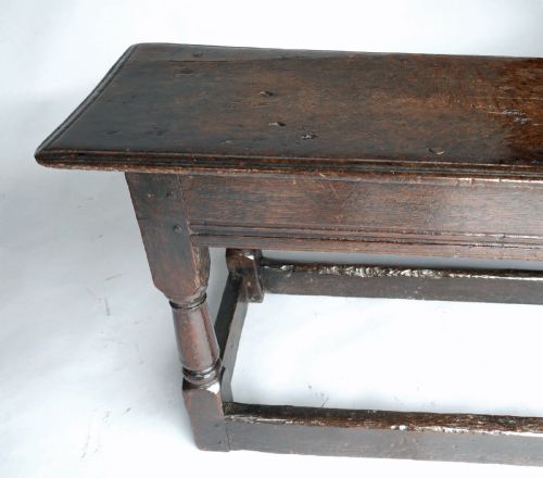 ANTIQUE OAK FURNITURE 17THC JOYNED OAK BENCH FORM WITH OWNERS INITIALS AS ENGLISH C162040 - ADDITIONAL PHOTO 6