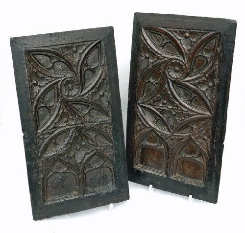 antique carvings pair of 15thc oak gothic tracery panels french c146080 - CATEGORY: ANTIQUE MISCELLANEOUS - DATED BEFORE 1700