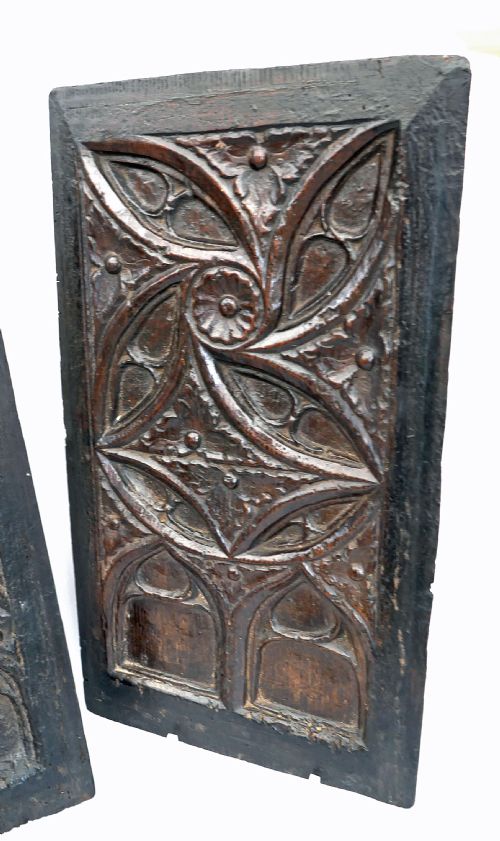 ANTIQUE CARVINGS PAIR OF 15THC OAK GOTHIC TRACERY PANELS FRENCH C146080 - ADDITIONAL PHOTO 1