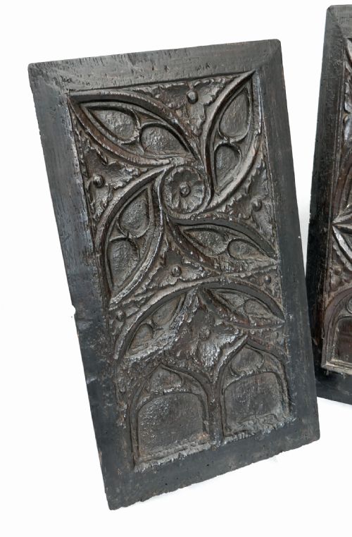 ANTIQUE CARVINGS PAIR OF 15THC OAK GOTHIC TRACERY PANELS FRENCH C146080 - ADDITIONAL PHOTO 2