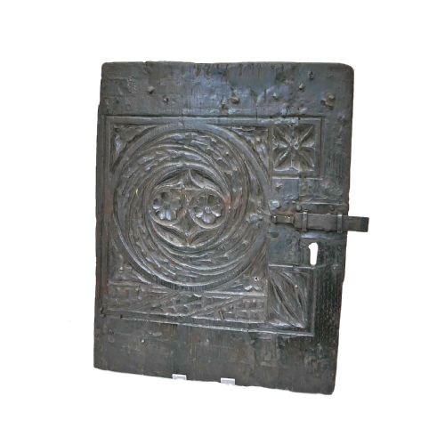 antique early oak 16thc carved cupboard door with iron bolt french c154070 - CATEGORY: ANTIQUE MISCELLANEOUS - DATED 16TH CENTURY