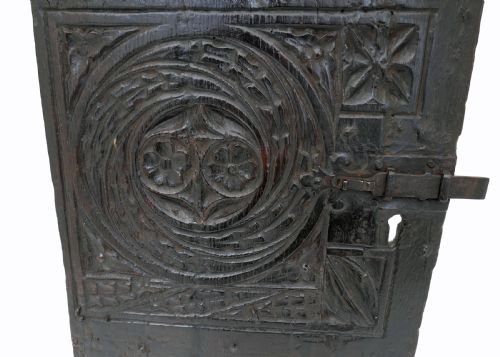 ANTIQUE EARLY OAK 16THC CARVED CUPBOARD DOOR WITH IRON BOLT FRENCH C154070 - ADDITIONAL PHOTO 1