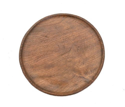 antique early treen 18thc elm turned food platter with raised rim english c177080 - CATEGORY: ANTIQUE MISCELLANEOUS - DATED 18TH CENTURY