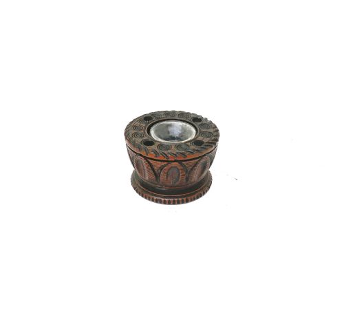 antique early treen 19thc engine turned inkwell with original glass english c186080 - CATEGORY: ANTIQUE MISCELLANEOUS - DATED 19TH CENTURY