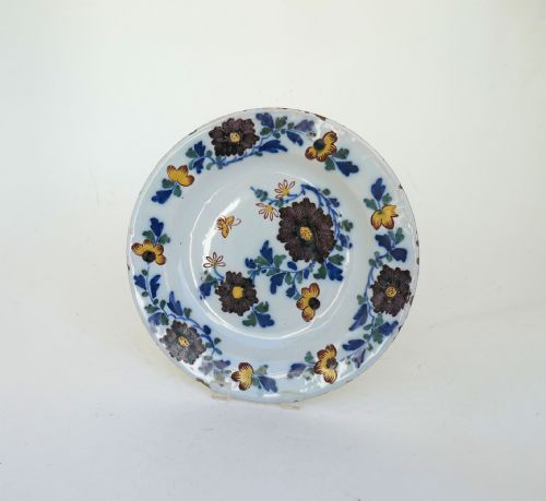 antique early pottery single 18thc polychrome delft plate english c175070 - CATEGORY: ANTIQUE PLATES - DATED 18TH CENTURY