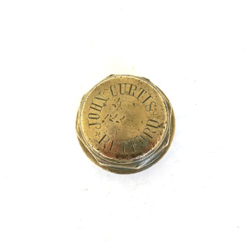 antique early metalware single 19thc brass cart axle hub cap j curtis notts - CATEGORY: ANTIQUE MISCELLANEOUS - DATED VICTORIAN