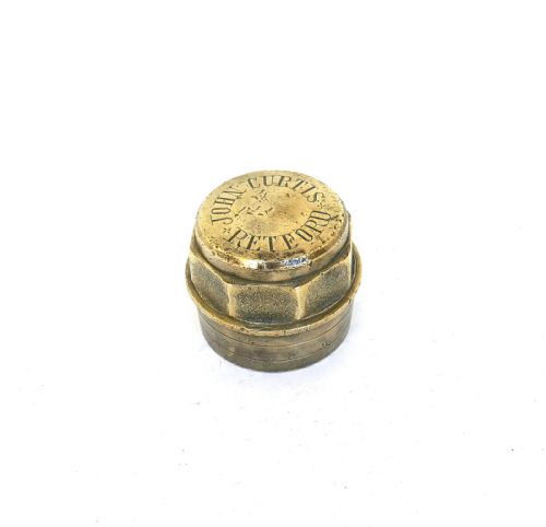 ANTIQUE EARLY METALWARE SINGLE 19THC BRASS CART AXLE HUB CAP J CURTIS NOTTS - ADDITIONAL PHOTO 1