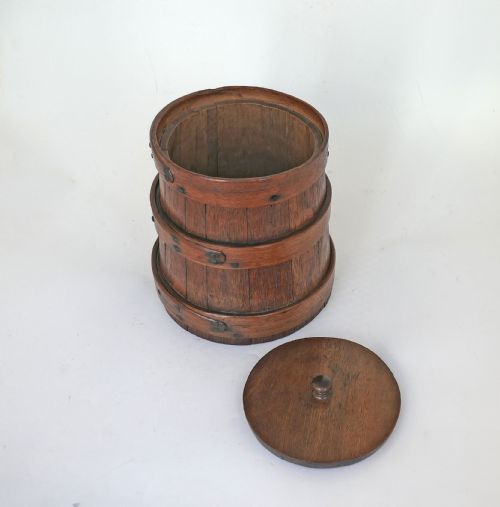 ANTIQUE KITCHENALIA 19THC STAVED OAK ASH BOUND LIDDED FLOUR BARREL ENGLISH C186080 - ADDITIONAL PHOTO 1
