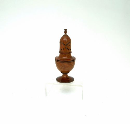 antique treen early 19thc ash turned muffineer with thistle shaped finial english c180020 - CATEGORY: ANTIQUE MISCELLANEOUS - DATED 19TH CENTURY