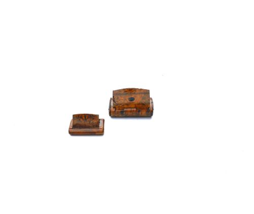 ANTIQUE TREEN TWO 19THC BURR BIRCH TORTOISESHELL SMALL SNUFF BOXES ENGLISH C180020 - ADDITIONAL PHOTO 2