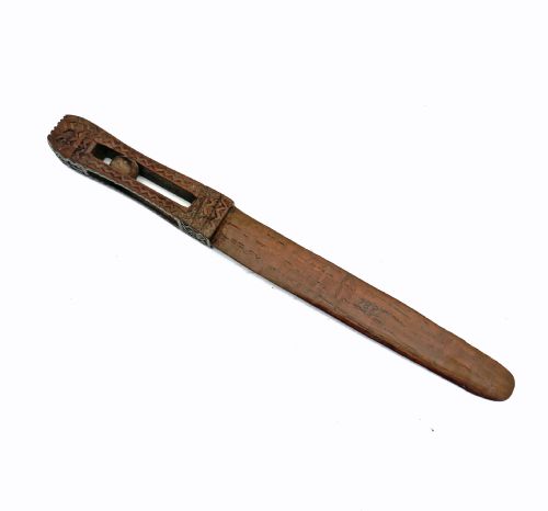 antique treen 19thc fruitwood chip carved page turner english welsh dated 1887 - CATEGORY: ANTIQUE MISCELLANEOUS - DATED 19TH CENTURY