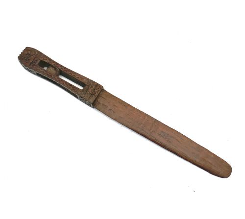 ANTIQUE TREEN 19THC FRUITWOOD CHIP CARVED PAGE TURNER ENGLISH WELSH DATED 1887 - ADDITIONAL PHOTO 5