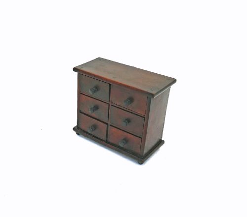 antique treen 19thc fruitwood set of six spice drawers on turned feet english c184060 - CATEGORY: ANTIQUE CUPBOARDS - DATED 19TH CENTURY