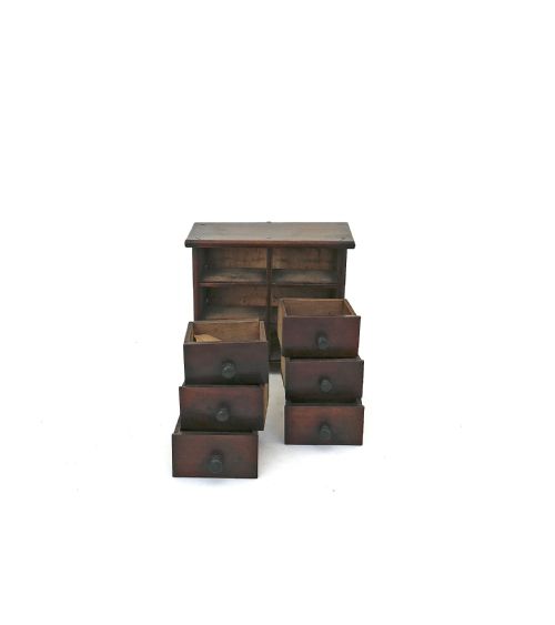 ANTIQUE TREEN 19THC FRUITWOOD SET OF SIX SPICE DRAWERS ON TURNED FEET ENGLISH C184060 - ADDITIONAL PHOTO 1