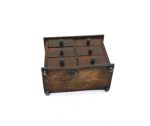 ANTIQUE TREEN 19THC FRUITWOOD SET OF SIX SPICE DRAWERS ON TURNED FEET ENGLISH C184060 - ADDITIONAL PHOTO 4