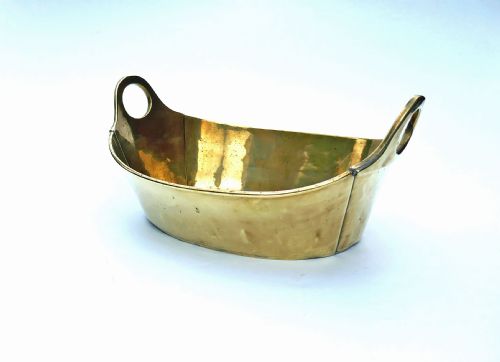 ANTIQUE EARLY METALWARE 19THC BRASS SHAPED TWO HANDLED BOWL ENGLISH C185070 - ADDITIONAL PHOTO 1