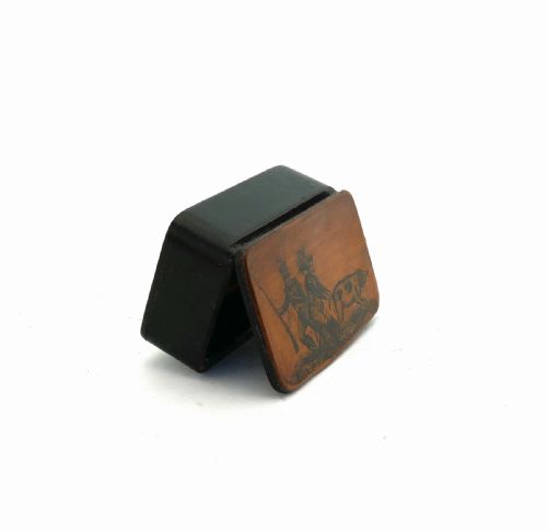 ANTIQUE TREEN 19THC PAPER MACHE INK DECORATED HUMOROUS SNUFF BOX FRENCH C180020 - ADDITIONAL PHOTO 1