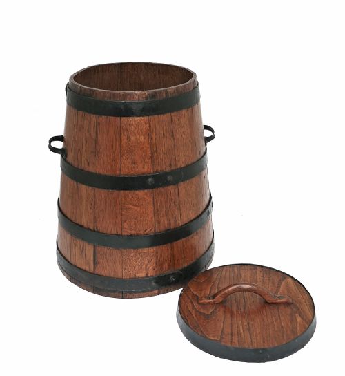 ANTIQUE COLLECTABLES 19THC DRY STORAGE STAVED LIDDED OAK BARREL ENGLISH C186090 - ADDITIONAL PHOTO 1