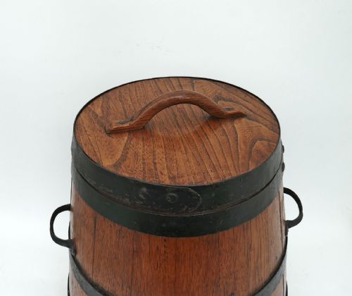 ANTIQUE COLLECTABLES 19THC DRY STORAGE STAVED LIDDED OAK BARREL ENGLISH C186090 - ADDITIONAL PHOTO 2