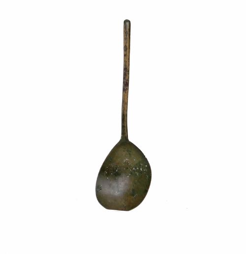 antique early metalware 17thc latten slip top spoon with makers mark english c162025 - CATEGORY: ANTIQUE METAL - DATED 17TH CENTURY