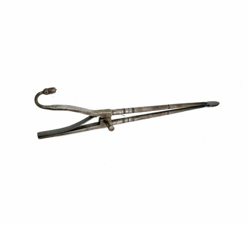 antique early metalware 18thc steel ember tongs with acorn knop and pipe tamper c177080 - CATEGORY: ANTIQUE METAL - DATED 18TH CENTURY