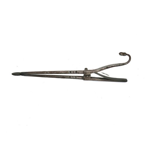 ANTIQUE EARLY METALWARE 18THC STEEL EMBER TONGS WITH ACORN KNOP AND PIPE TAMPER C177080 - ADDITIONAL PHOTO 1