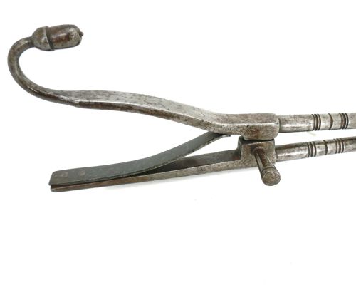 ANTIQUE EARLY METALWARE 18THC STEEL EMBER TONGS WITH ACORN KNOP AND PIPE TAMPER C177080 - ADDITIONAL PHOTO 4
