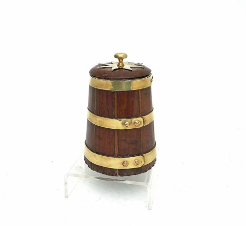 antique treen 19thc fruitwood coopered brass bound caddy scottish c184060 - CATEGORY: ANTIQUE BOXES - DATED 19TH CENTURY