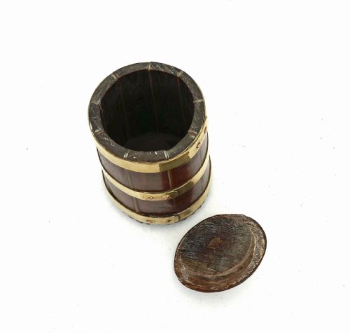 ANTIQUE TREEN 19THC FRUITWOOD COOPERED BRASS BOUND CADDY SCOTTISH C184060 - ADDITIONAL PHOTO 3